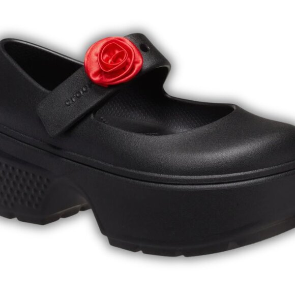 Crocs Stomp Rosette Mary Jane Black + Red Rose Platform Gothic Women's Sz 7 NWT - Picture 2 of 5